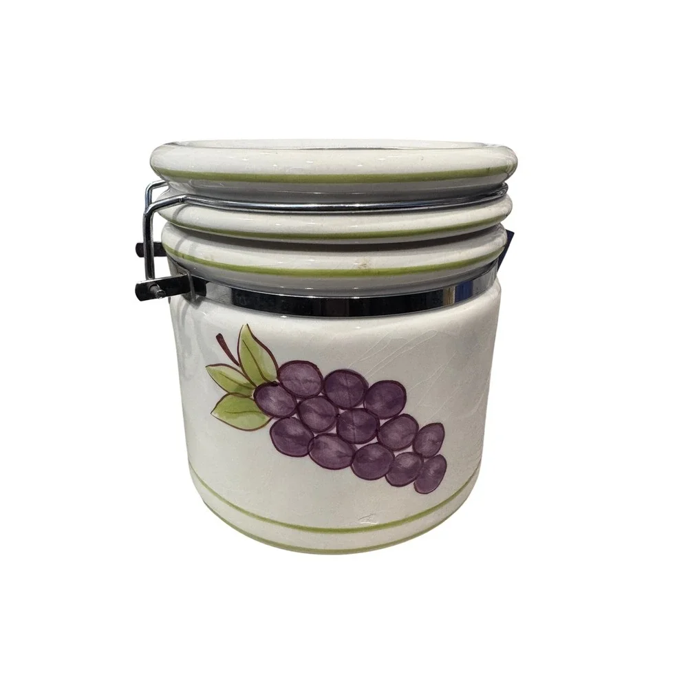 Studio Nova Canister Set White Orchard Delight Fruit Ceramic Laurie Gates 2pc